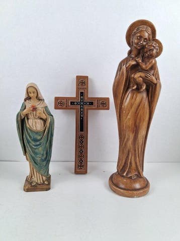 Beeld, Antiek - 39 cm - Gips, Hout