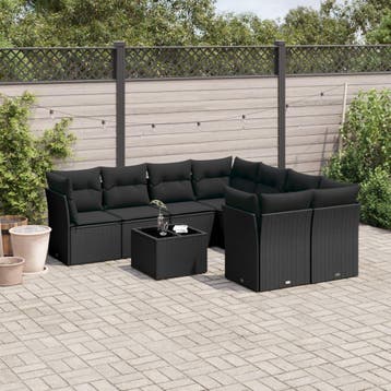vidaXL 9-delige Loungeset met kussens poly rattan zwart, Verzenden, Nieuw, Loungeset