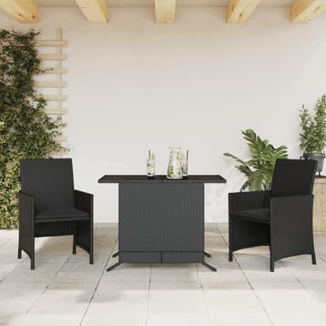 vidaXL 3-delige Bistroset met kussens poly rattan zwart, Verzenden, Nieuw