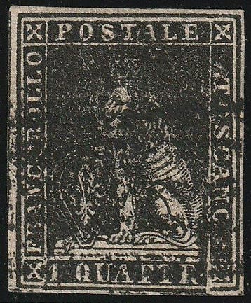 Italiaanse oude staten - Toscane 1857 - IIe Em. 1 q. nero, Gestempeld