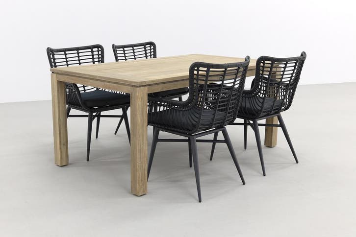 Jasmine black/Rome grey 170 cm. tuinset - 5-delig, Tuin en Terras, Tuinsets en Loungesets, Tuinset, Nieuw, Hout, Verzenden