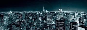 Kunstdruk Shutterstock - Manhatten Skyline at Night 95x33cm, Verzenden, Nieuw