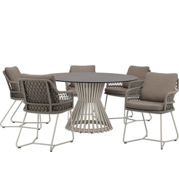 Taranto Pasadena dining tuinset 140xH75 cm 6 delig  sand, Ophalen of Verzenden, Nieuw