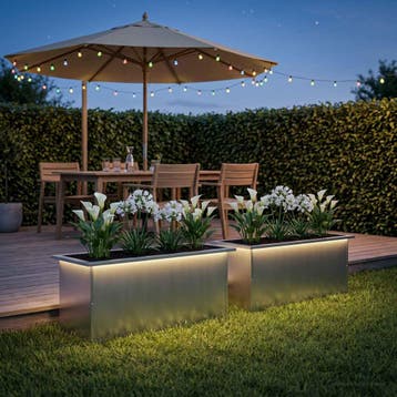 vidaXL Plantenbak met led 2 st zilver 40 x 80 x 40 cm, Verzenden, Nieuw, Metaal, 60 tot 100 cm