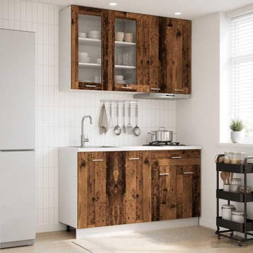 vidaXL Keukenblok LYON 4 pcs Oud hout Bewerkt hout, Verzenden, Nieuw, Bruin
