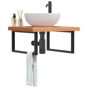 vidaXL Badkamer wandschap staal en massief beukenhout, Verzenden, Nieuw