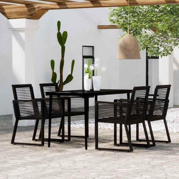 vidaXL 5-delige Tuinset zwart, 4 zitplaatsen, Verzenden, Nieuw, Rvs