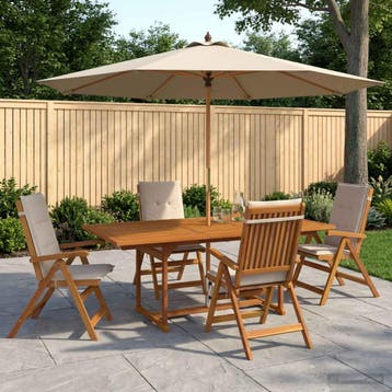 vidaXL Buiten Eetset met Parasol 6 st 4-zits Crèmewit, Verzenden, Nieuw, 6 zitplaatsen