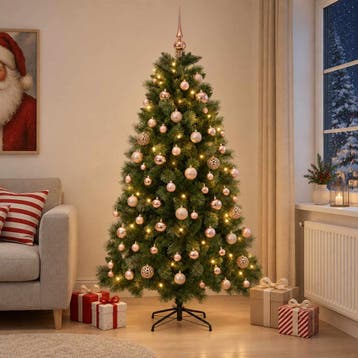 vidaXL Kunstkerstboom met kerstballen 210 cm 300 LEDs, Verzenden, Nieuw