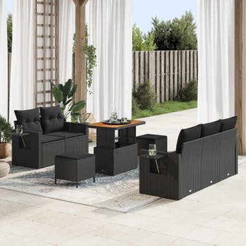 vidaXL Tuin Sofa Set 8 st Zwart poly rattan, Verzenden, Nieuw, Rotan, 8 zitplaatsen