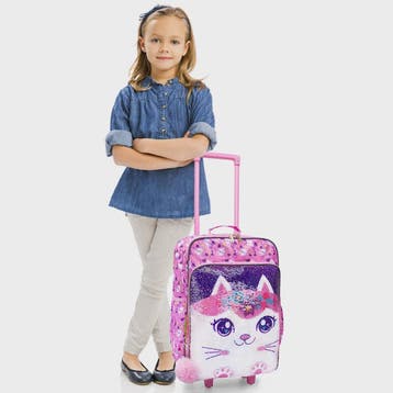 Roze Kinderkoffer met Kattenprint en Pailletten - 18 inch Ha, Verzenden, Nieuw