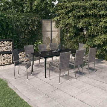 vidaXL 9-delige Tuinset grijs en zwart, Verzenden, Nieuw, 8 zitplaatsen, Tuinset