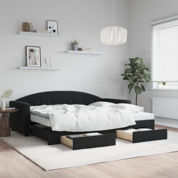 vidaXL Slaapbank met onderschuifbed en lades 90x200 cm, 90 cm, Eenpersoons, Verzenden, Zwart