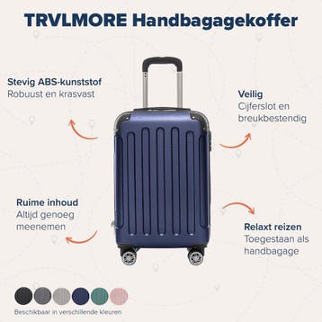 2dekans | TRVLMORE Handbagage Koffer met Wielen - Cijferslot, Ophalen of Verzenden, Zo goed als nieuw