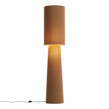 Japandi vloerlamp bruin teddy stof 2-lichts - Trompet, Verzenden, Nieuw, Japandi