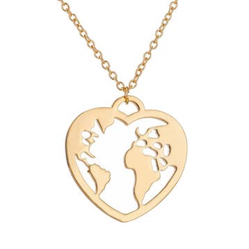 Fako Bijoux - Ketting - Wereldbol Hart - Wereldkaart -, Verzenden, Nieuw