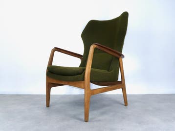 fauteuil Madsen Schubell Bovenkamp nieuw gestoffeerd 60s, Ophalen, Hout, Vintage, 75 tot 100 cm