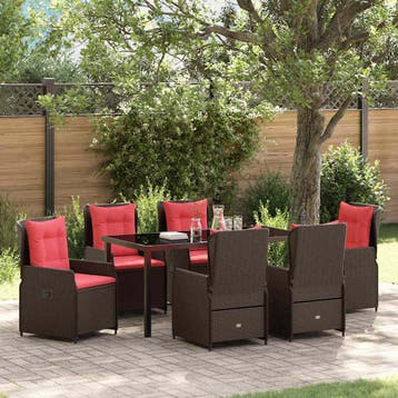 vidaXL Tuin Eetset met kussen 7 pcs Bruin Poly riet, Tuin en Terras, Verzenden, Nieuw, 7 zitplaatsen