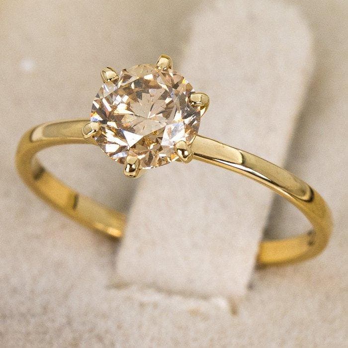 Zonder minimumprijs - Ring - 14 karaat Geel goud - 1.12ct., Sieraden, Tassen en Uiterlijk, Ringen
