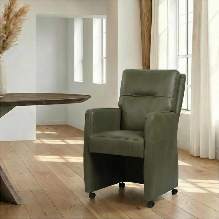 Leren eetkamerstoel Sharp - Granada Moss (olijf/groen) -, Huis en Inrichting, Stoelen, Nieuw, Leer, Ophalen of Verzenden