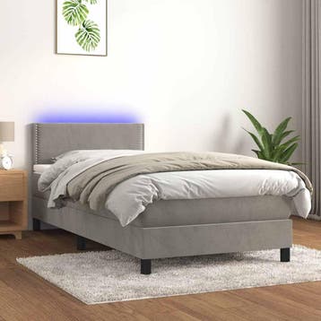 vidaXL Boxspring met matras en LED fluweel lichtgrijs 80x200, Eenpersoons, Verzenden, Nieuw, 80 cm