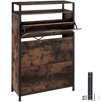 Schoenenkast - Industrieel hout donker, rustiek, 81 cm, Huis en Inrichting, Kasten | Schoenenkasten, Verzenden, Nieuw