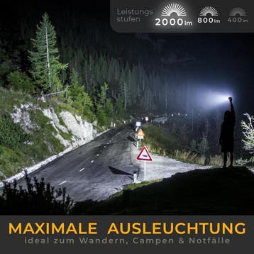 Zaklamp LED - Oplaadbaar - 2000 Lumen - Zwart - Lichtmeister, Verzenden, Zo goed als nieuw