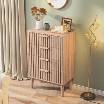 Ladekast met 4 laden, eikenhout look, massief houten poten -, Huis en Inrichting, Kasten | Dressoirs, Verzenden, Nieuw