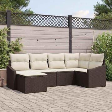 vidaXL Tuin Eetset 6 st Bruin en Crème, Verzenden, Nieuw, Rotan, 6 zitplaatsen