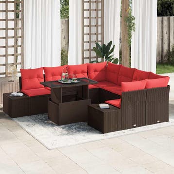 vidaXL Tuin Sofa Set 9 st Bruin poly rattan, Verzenden, Nieuw, Rotan, Meer dan 8 zitplaatsen