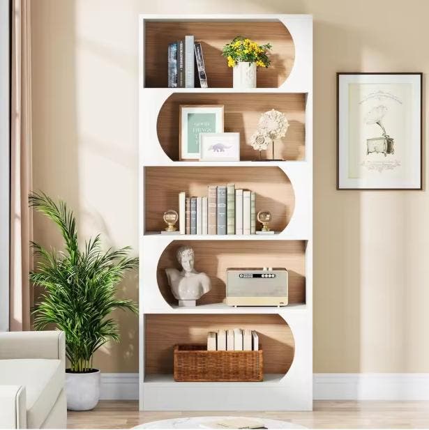 Witte Boekenkast 90 cm – Moderne 5-Lagen Open Vakkenkast, Huis en Inrichting, Kasten | Boekenkasten, Nieuw, Verzenden