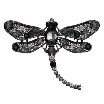 Fako Bijoux - Broche - Libelle - XXL - 67x94mm - Grijs/Zwart, Verzenden, Nieuw