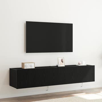 vidaXL TV Wandkast 2 st Zwart Eiken Bewerkt hout, Minder dan 50 cm, Verzenden, Nieuw, Minder dan 100 cm