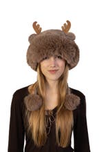 Bontmuts Rendier Fleece Taupe Bruin Bont Muts Hoorns Oren To, Ophalen of Verzenden, Nieuw