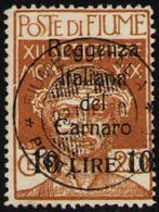 Fiume 1920 - Carnaro, 10 lire met strakkere en naar rechts, Gestempeld