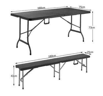 Biertafelset 3 delig inklapbaar Kunststof Zwart 180cm, Tuin en Terras, Picknicktafels, Verzenden, Nieuw