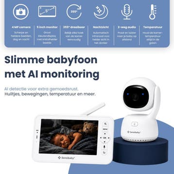 Babyfoon met Camera, Monitor, App en Slimme AI Detectie, Verzenden, Nieuw, Terugspreekfunctie