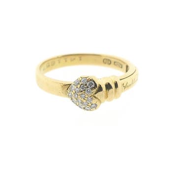 Gouden Claddagh ring met diamanten; 0,085 ct., Sieraden, Tassen en Uiterlijk, Gebruikt, Ophalen of Verzenden, Kleiner dan 17, Met edelsteen