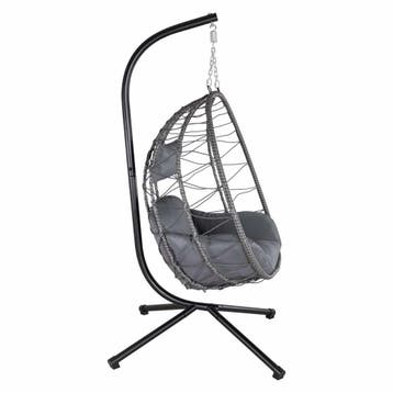 Polyrotan Hangstoel Aria - Donkergrijs - Incl. onderstel, Verzenden, Nieuw