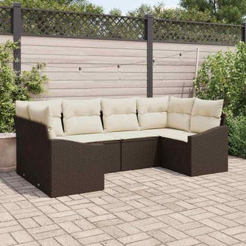 vidaXL Bankstel met kussen 6 pcs Bruin poly rattan, Verzenden, Nieuw, Rotan, 6 zitplaatsen