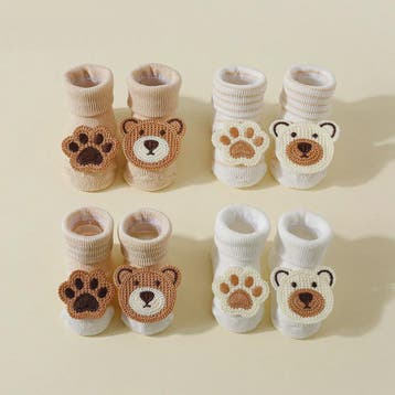 4 Paar Babysokjes met Beren & Pootjes - Antislip, Zacht Kato, Verzenden, Nieuw