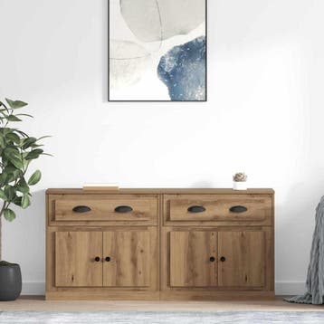 vidaXL Dressoirs 2 st Artisan Eiken 70 x 35,5 x 67,5 cm, Verzenden, Nieuw, 50 tot 100 cm, 25 tot 50 cm