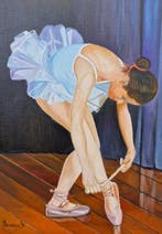 Joseph Borrezee (1930) - Ballerina in voorbereiding, Antiek en Kunst, Kunst | Schilderijen | Klassiek