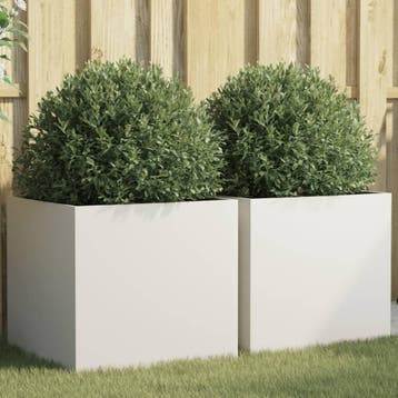 vidaXL Plantenbakken 2 st 49x47x46 cm staal wit, Tuin en Terras, Verzenden, Minder dan 60 cm, Nieuw, Metaal