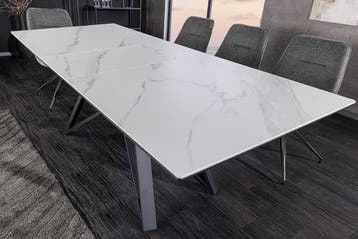 Uitschuifbare eettafel ATLAS 160-200cm wit marmer design, Ophalen of Verzenden, Nieuw