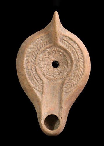 Oud-Romeins Terracotta Olielamp met bloemmotief (Zonder, Antiek en Kunst