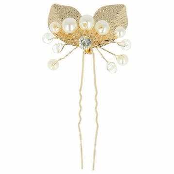 Haarspeld Haarpin 8cm - Bladvorm Parels - Goud, Nieuw