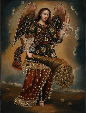 Cuzco school (XX) - Archangel Gabriel with Cornucopia Full, Antiek en Kunst