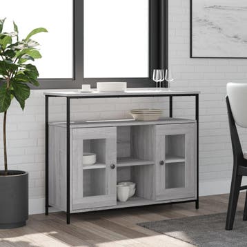 vidaXL Dressoir 100x35x80 cm bewerkt hout grijs sonoma, Verzenden, Nieuw, Overige houtsoorten, Minder dan 50 cm