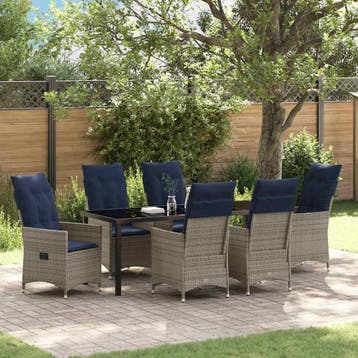 vidaXL Tafel en stoelen set 7 st Grijs PE Rattan, Tuin en Terras, Verzenden, Nieuw, 7 zitplaatsen